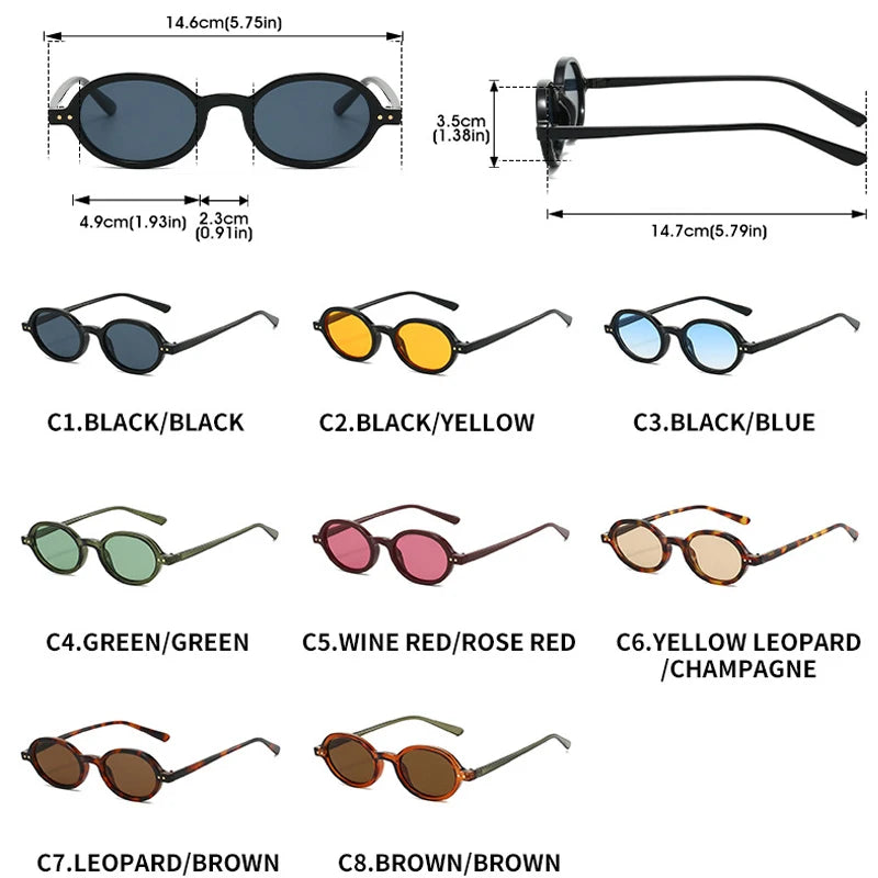 JNPCXI New Fashion Small Oval Sunglasses Women Vintage Rivets Punk Orange Tea Shades UV400 Men Sun Glasses