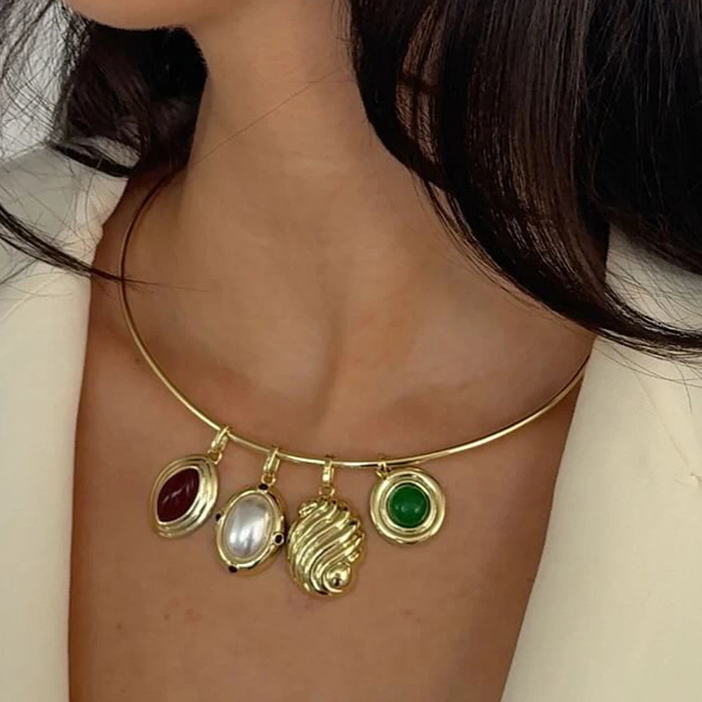 Uworld Minimalist 18K Gold Color Plated Stainless Steel Smooth Plain Ring Necklace Pendant Interchangeable Necklace Women's Jewe