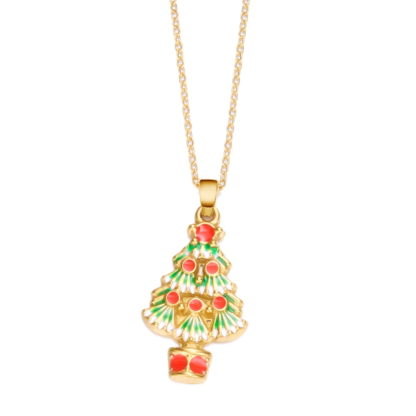 Stainless Steel Colorful Drip Oil Christmas Tree Snowman Pendant Necklace For Women Y2k Fashion Neck Chain Jewelry New Year Gift