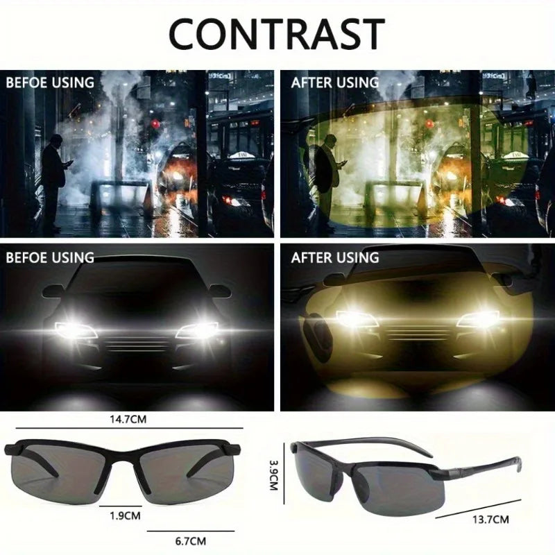 2-piece set, men's and women's day and night driving glasses, stylish square frame with yellow PC lenses