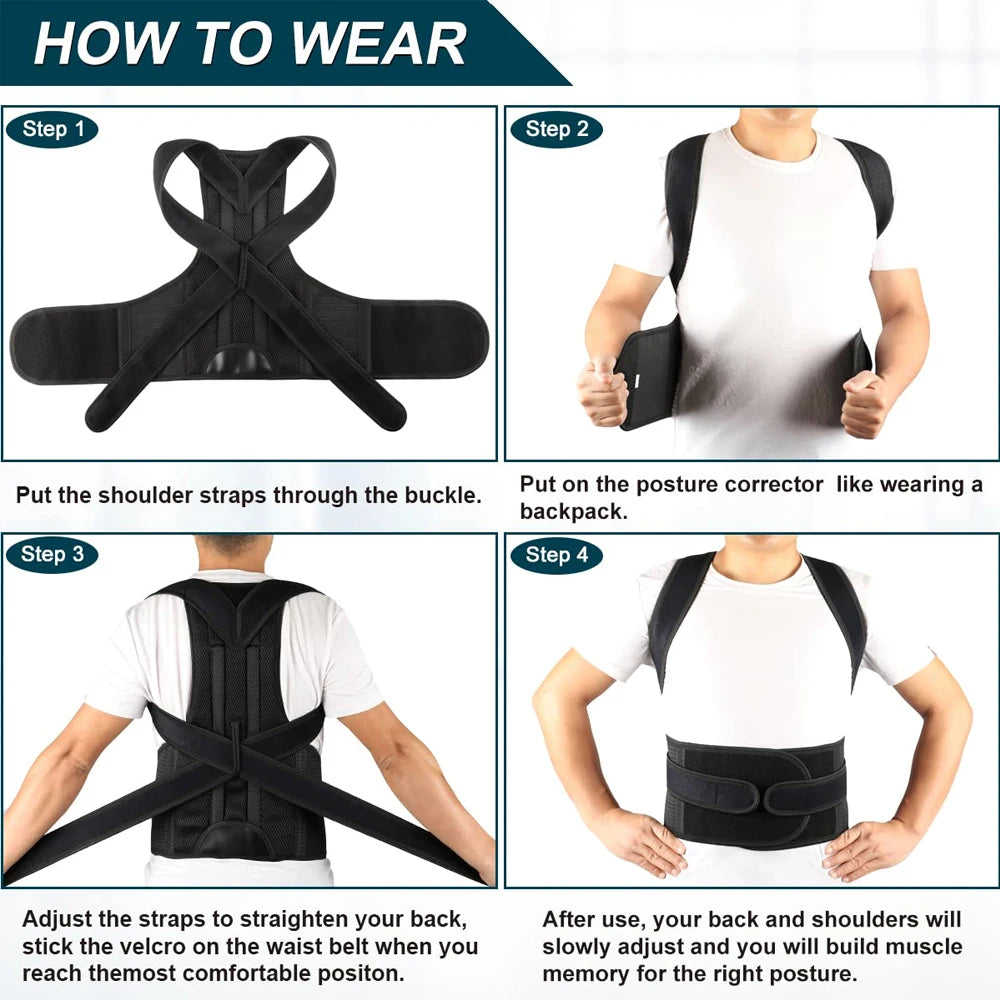 Back Brace Posture Strength Corrector Women Men, Adjustable Support Trainer