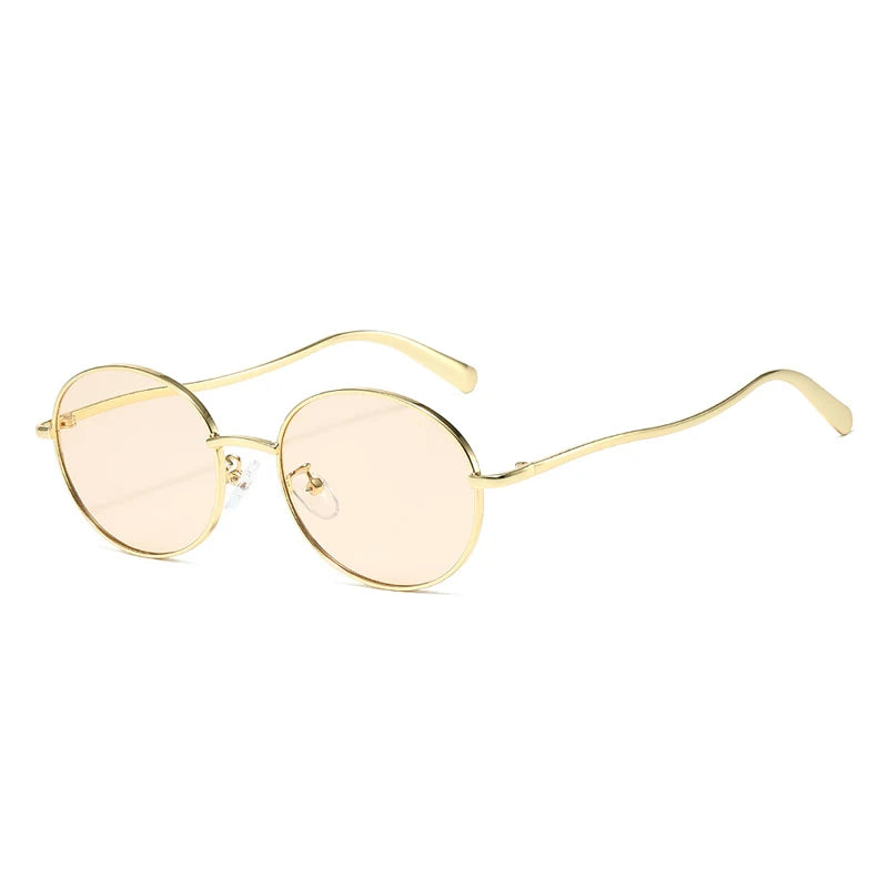 JNPCXI New Fashion Metal Round Gold Tea Sunglasses Women Shades UV400 Retro Men Punk Sun Glasses