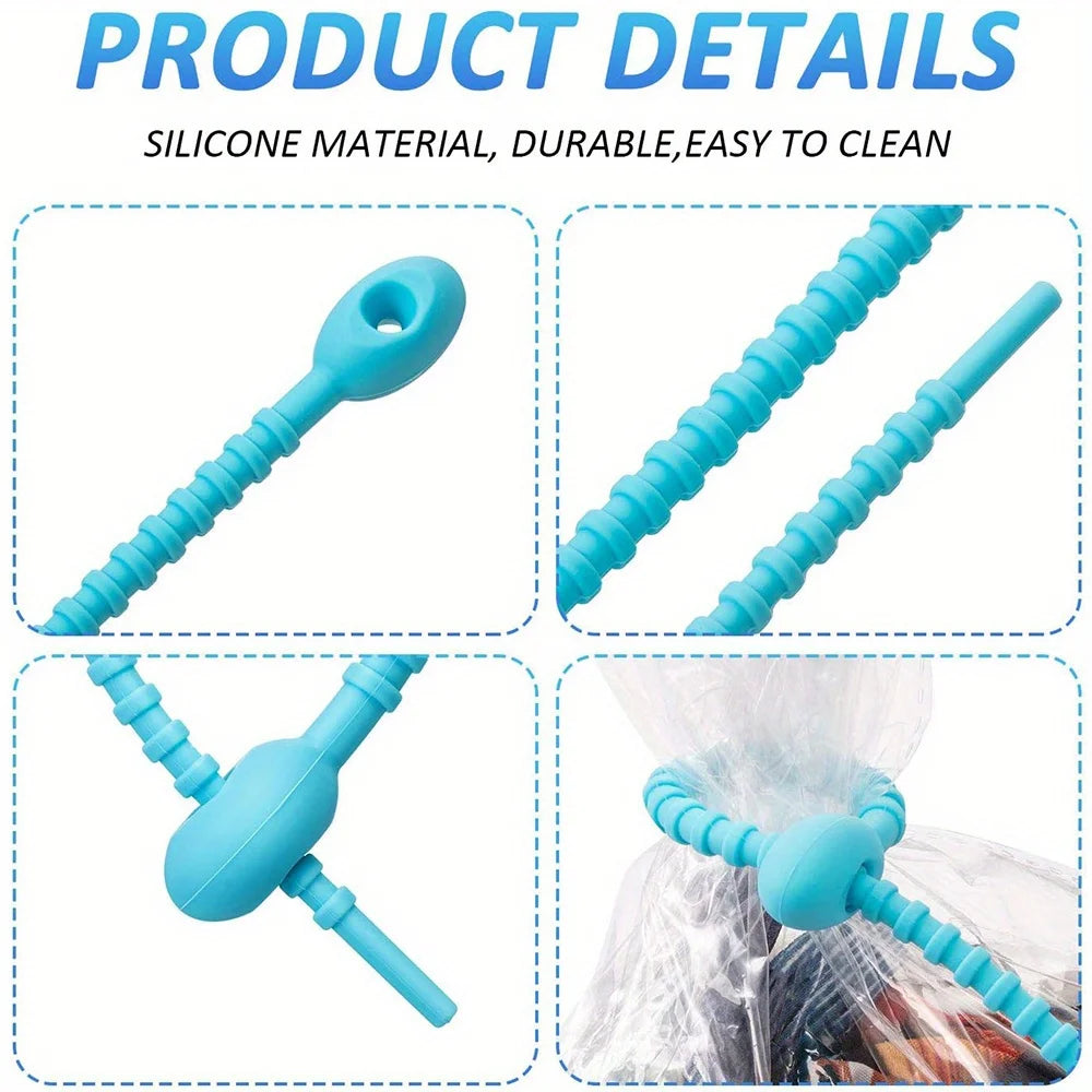 Silicone Ties Bag Clip, Cable Straps, Bread Tie, Reusable Rubber Twist Tie, Cable Clips, Silicone Cord, Household Snake Holder