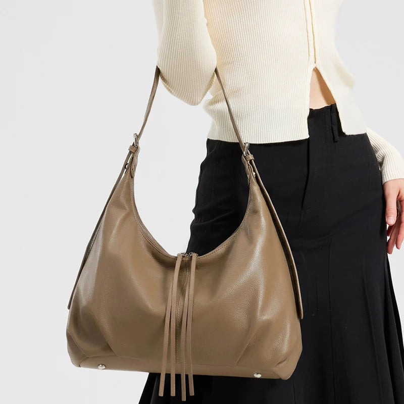 New Spring Ladies Large Capacity Genuine Cowhide Leather Underarm Bags Women's fashion Luxury Designer Shoulder Crossbody Bag