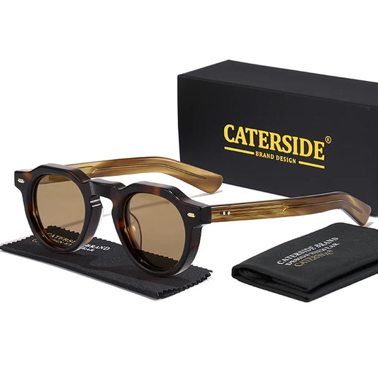 CATERSIDE Classics Acetate Round Men Sunglasses Small Polarize High-Quality Frame Sun Glasses Women Party Travel Outdoor Glasses