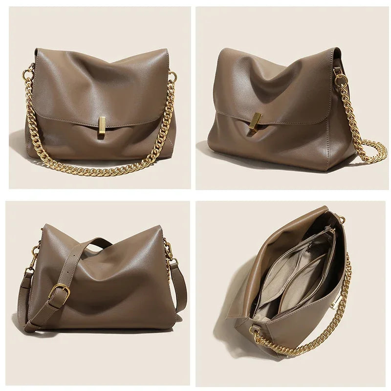 2025 New Genuine Cow Leather Shoulder Chain Bag For Women Large Capacity Crossbody Handbag Messenger Tote Bag Luxury  Handbags