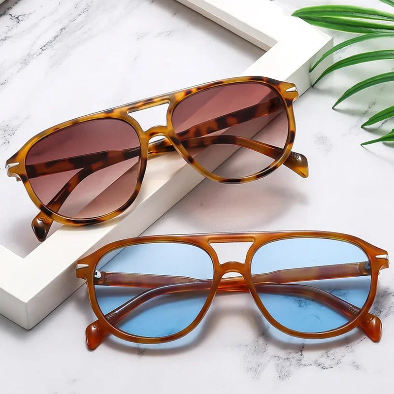 JNPCXI Retro Double Bridges Pilot Men Rivets Sunglasses UV400 Fashion Women Luxury Sun Glasses Black Orange Shades