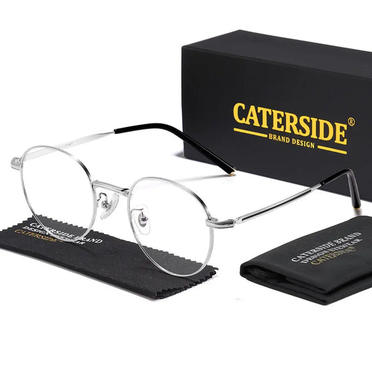 CATERSIDE New Retro Round Metal Frame Eyeglasses for Men Women Fashion Clear Lens Lightweight Anti Blue Light Optical Glasses
