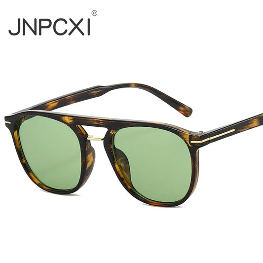 JNPCXI New Fashion Square Sunglasses Women Double Bridges Green Stripe Gradient Shades Men Trending Sun Glasses UV400