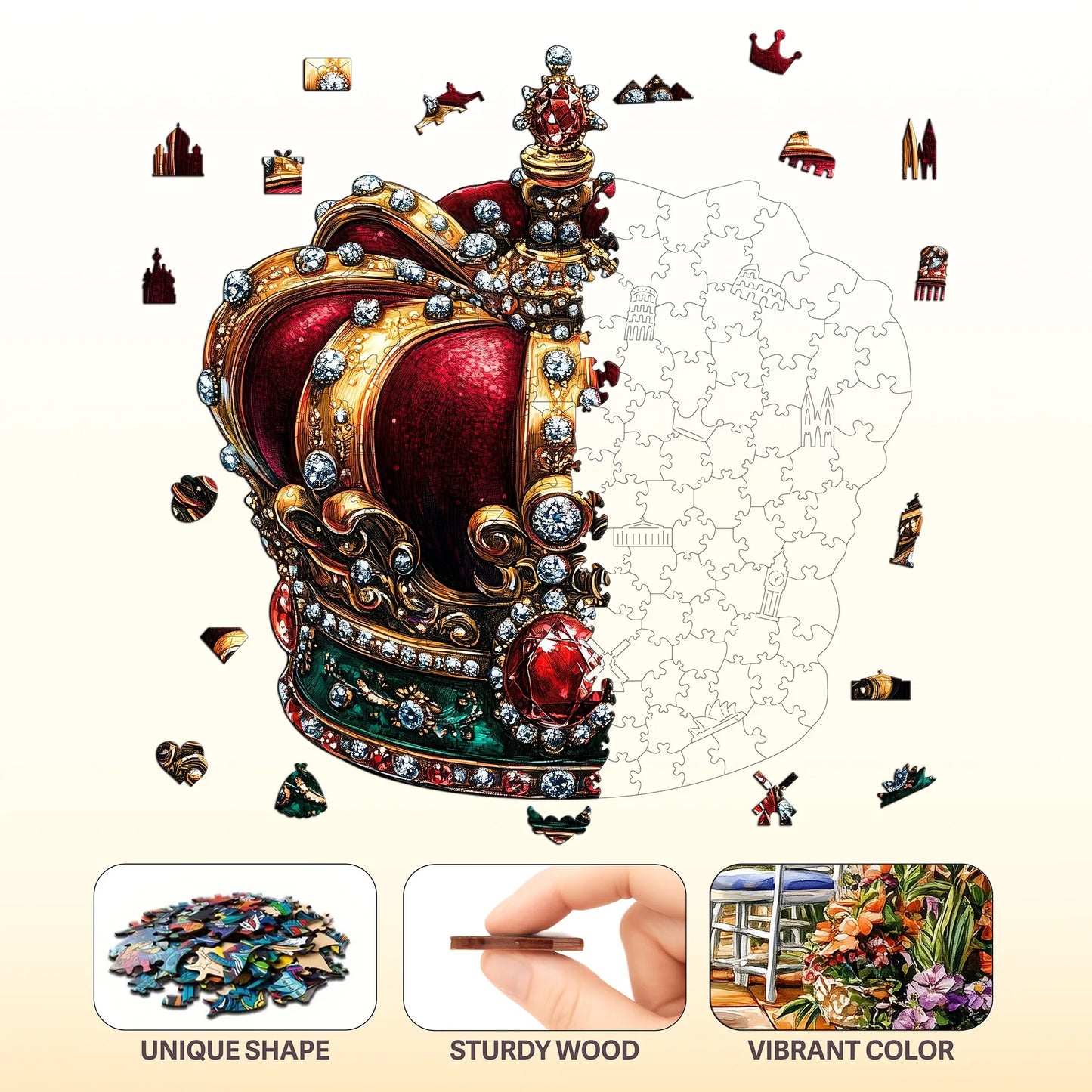 Crown and Cuisine Theme Wooden Jigsaw Puzzle Wood Home Decor Painting Christmas and Halloween Gift Toy For Teen And Kid