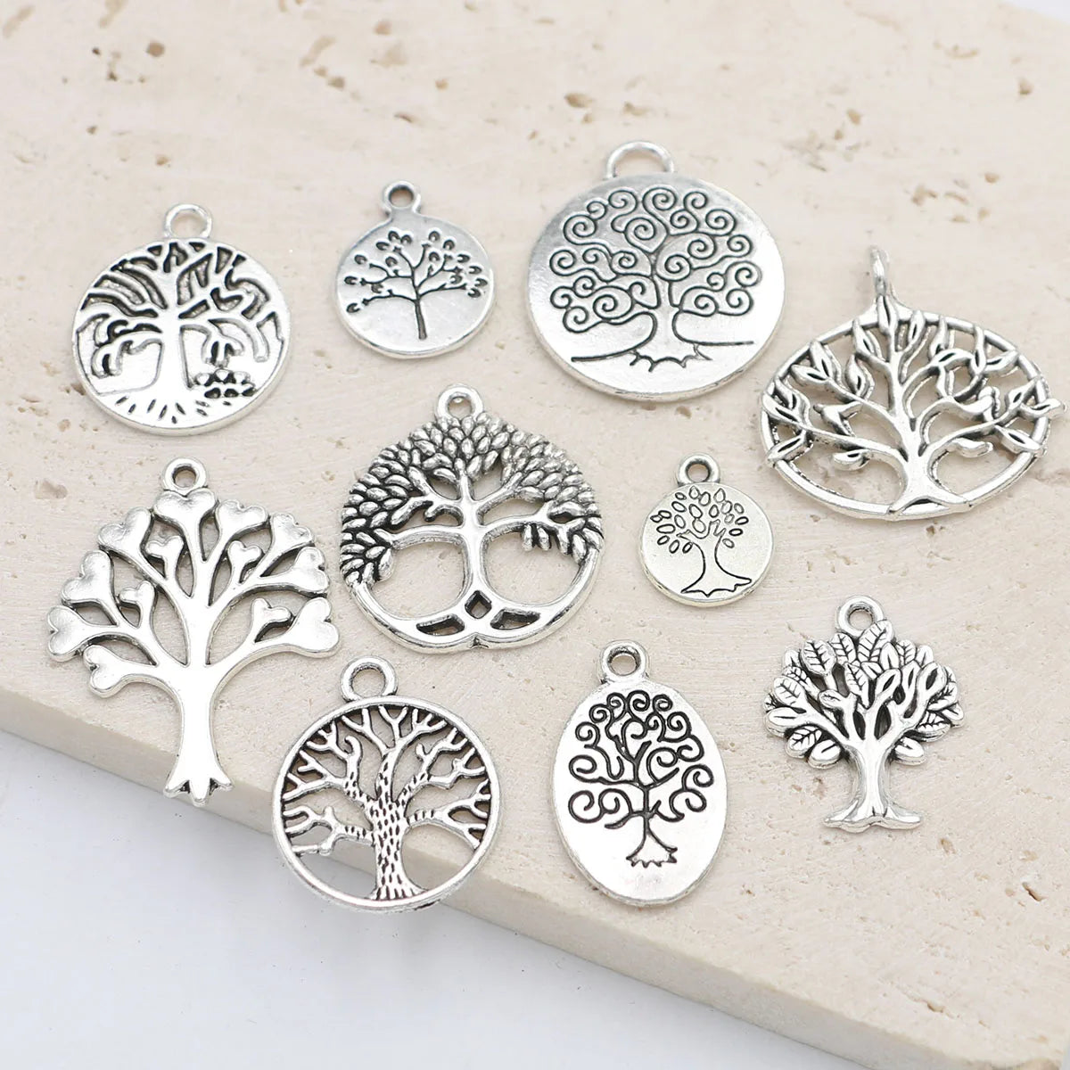 10Pcs Antique Silver Plated Mix Tree of Life Charms Pendant for Jewelry Making Earrings Bracelet Necklace Accessories DIY Craft