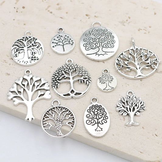 10Pcs Antique Silver Plated Mix Tree of Life Charms Pendant for Jewelry Making Earrings Bracelet Necklace Accessories DIY Craft
