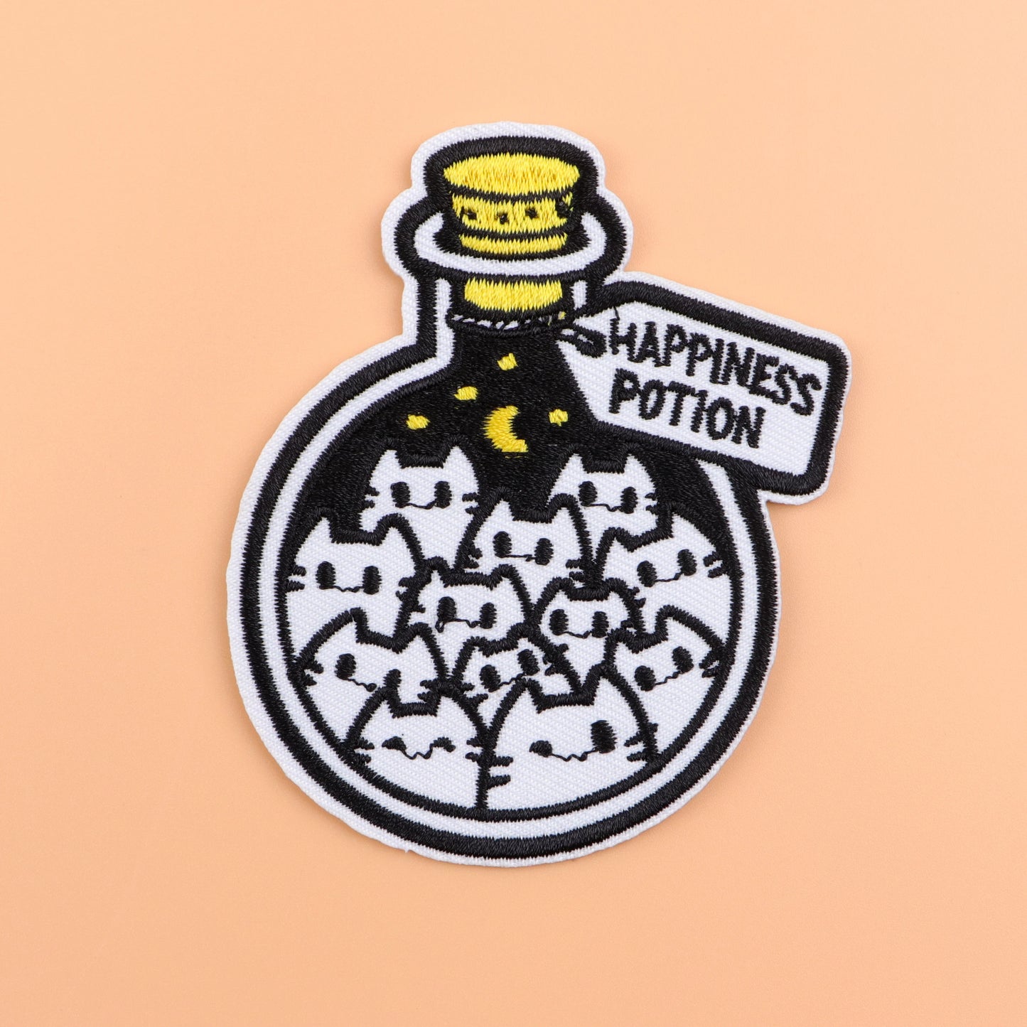 Black Cat Embroidery Patch Happiness Iron On Patches For Clothing Thermoadhesive Patches On Clothes DIY Sew Badges