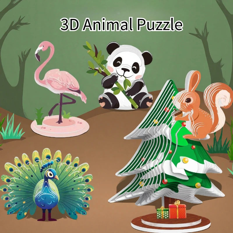 Cartoon paper 3d three-dimensional puzzle toy children's animal world kindergarten handmade educational DIY model ornament