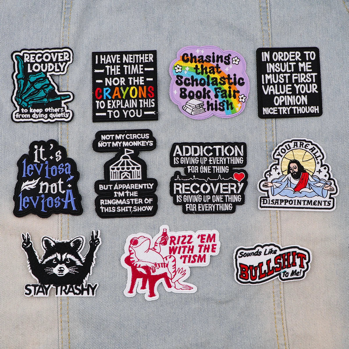 Cute Raccoon Embroidery Patch Funny Quotes Iron On Patches For Clothing Thermoadhesive Patches On Clothes DIY Sew Badges