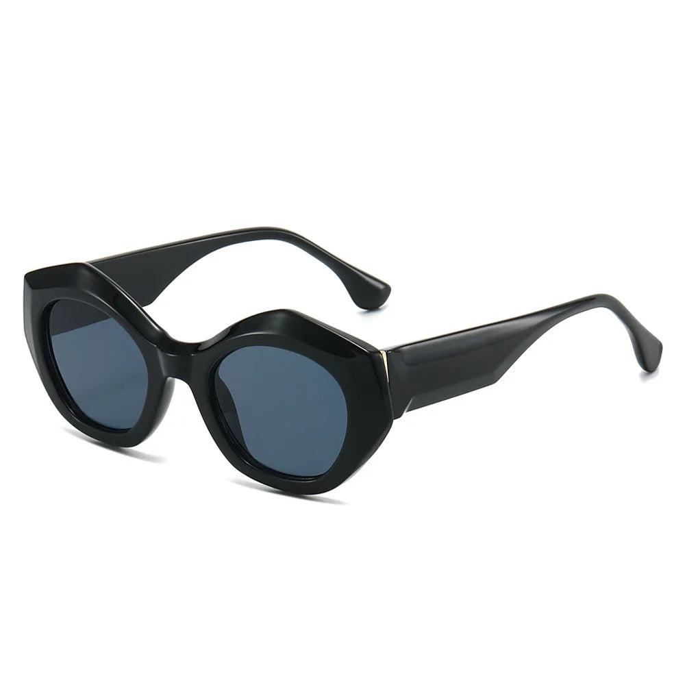JNPCXI New Polygon Cat Eye Sunglasses Men Gradient Shades UV400 Vintage Matte Tea Women Sun Glasses