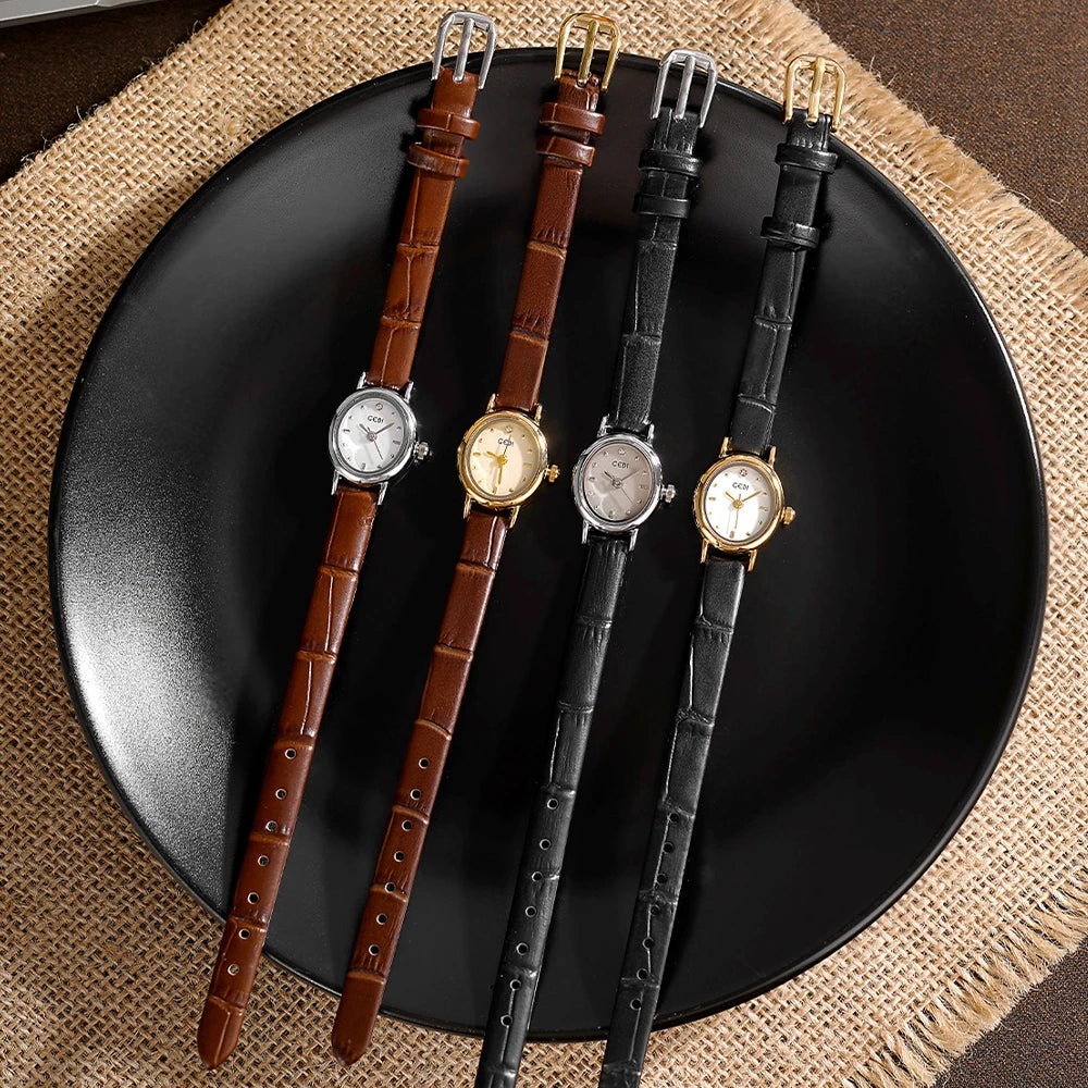 GEDI Vintage Small Watch Woman Elegant Oval Leather Strap Quartz Ladies Watches Wristwatch Waterproof Fashionable