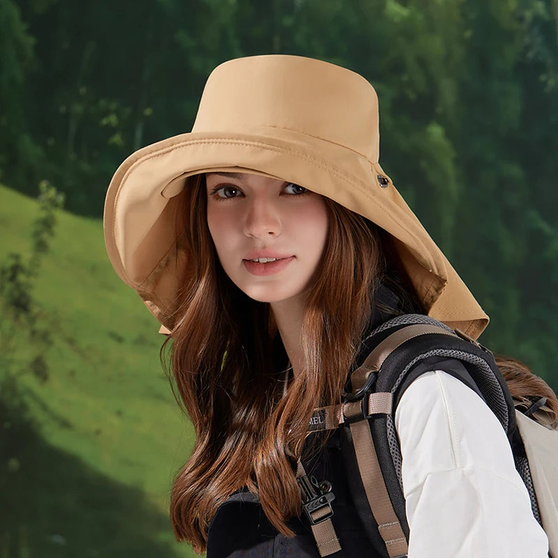 8921Springsummer outdoor double large roof sunscreen hat Korean fashion shawl visor children's quick-drying waterproof fisherma