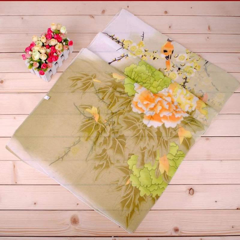 New Peony Flower Women's Printed Chiffon Long Scarves Wholesale Yiwu Autumn and Winter Scarves Small Scarves