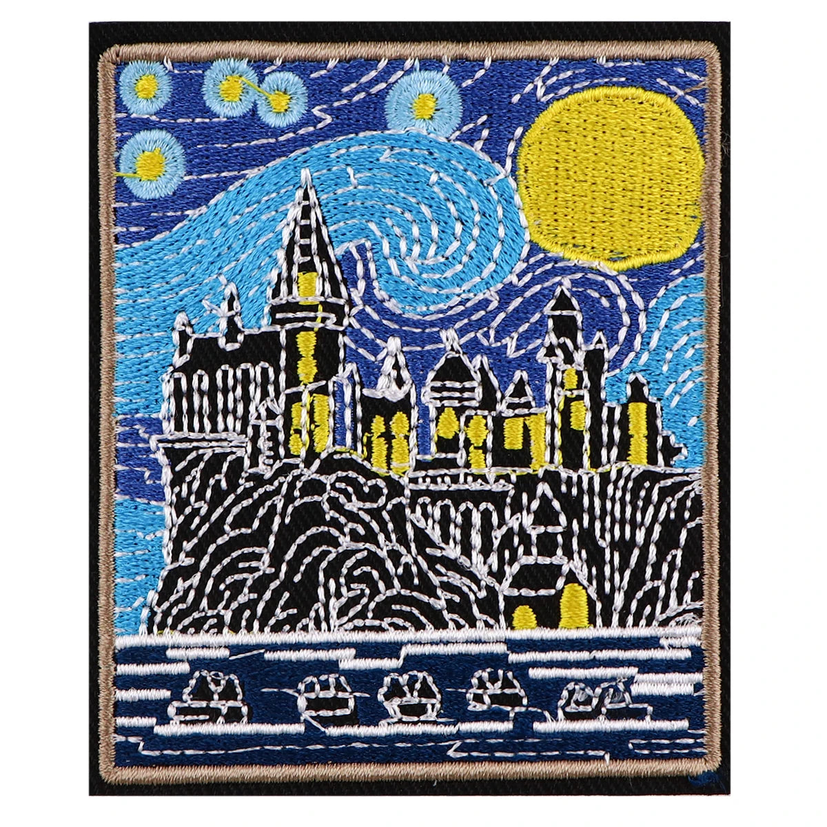 Van Gogh Art Oil Painting Embroidered Patches For Clothing Iron On Patches Starry Sky Patches For Clothes Applique Stripe Badges