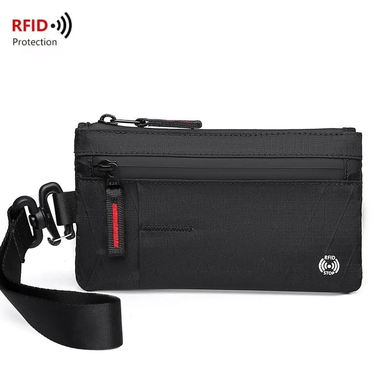Zip Clutch with Wristband, Passport Holder Zipper Wallet and EDC Carrier - Weatherproof and RFID Blocking - 3 External Slots