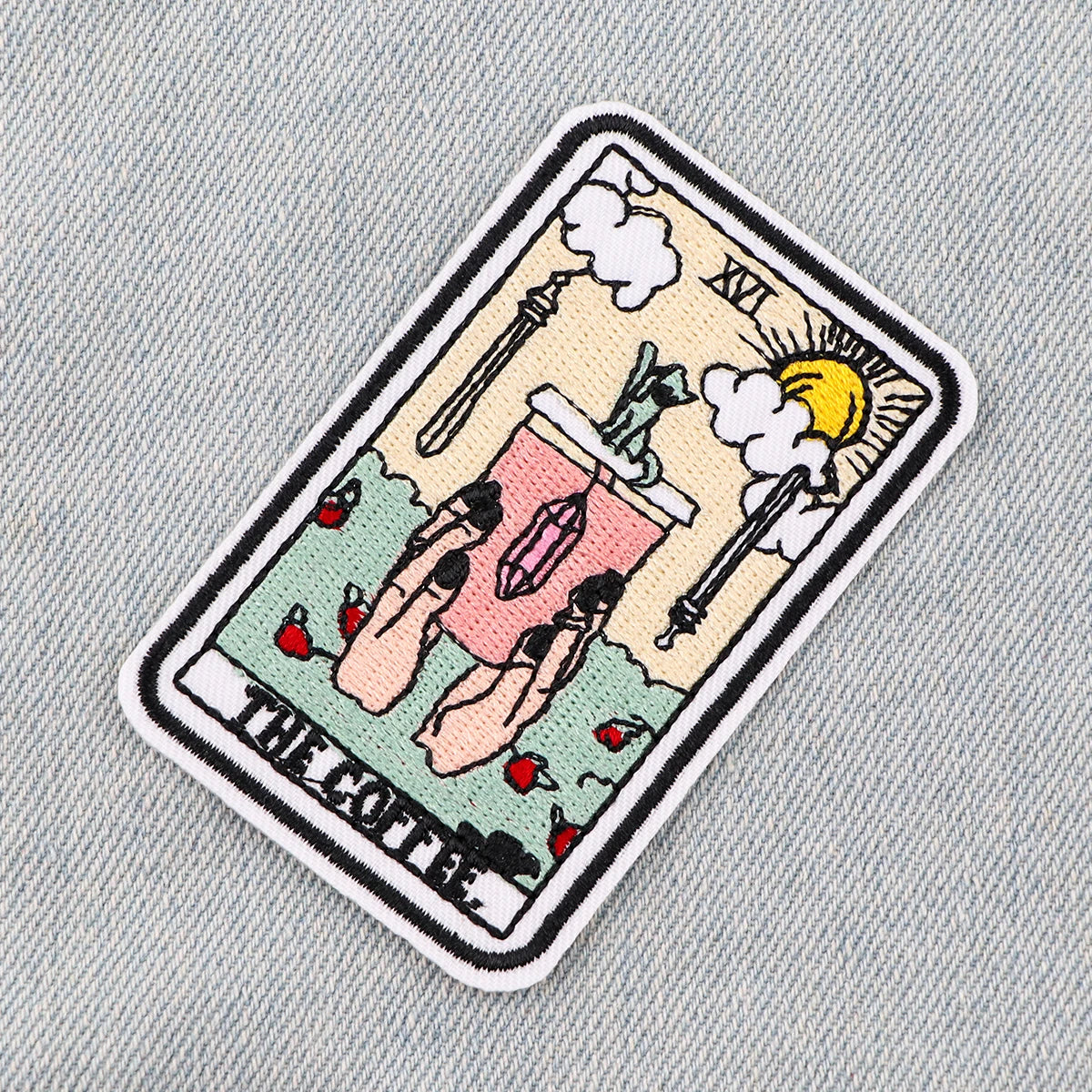 Tarot Card Patch COFFEE Embroidery Patch Iron On Patches For Clothing Thermoadhesive Patches On Clothes DIY Sew Badges