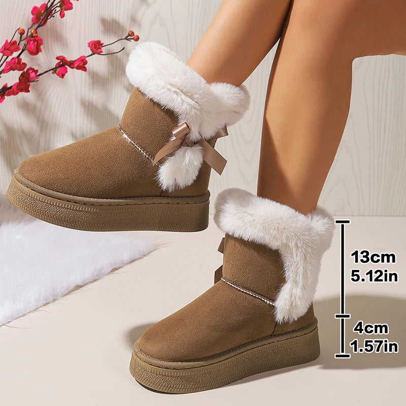 Faux Fur Winter Snow Boots Woman Non Slip Thicken Plush Ankle Boots Women 2025 Thick Bottom Warm Cotton Padded Shoes Female