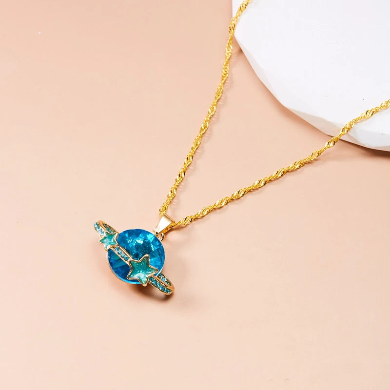 Luxury Fashion Crystal Planet Star Necklace for Women Elegant Exquisite Shiny Zircon Choker Clavicle Chain Party Jewelry Gift