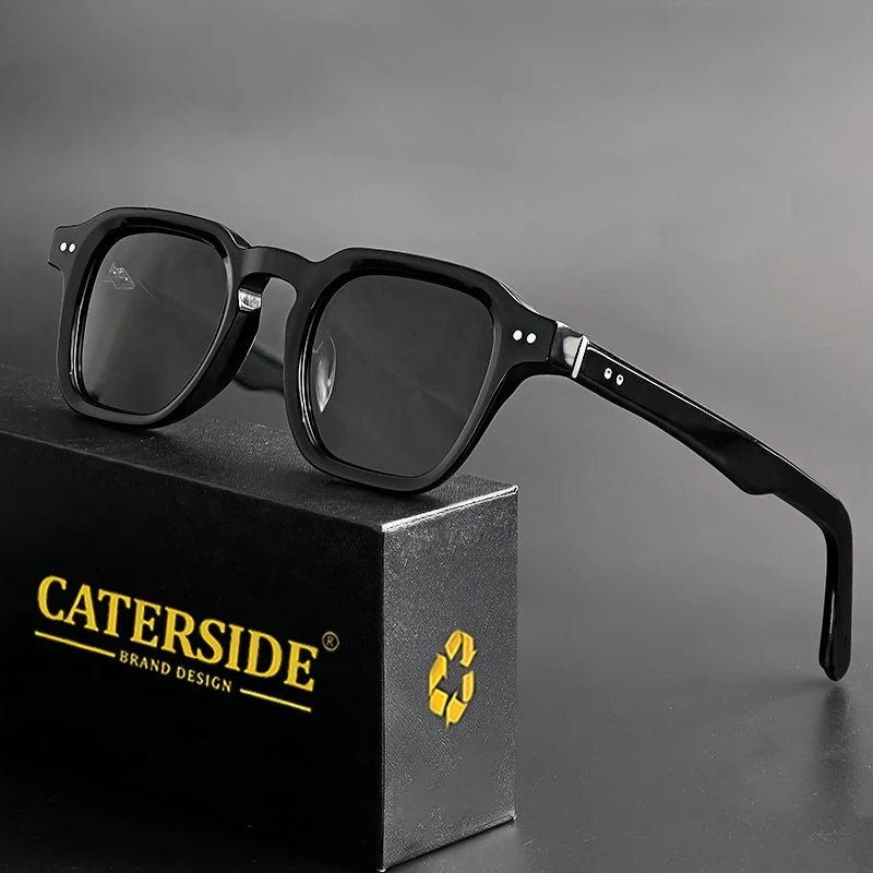 CATERSIDE Square Acetate Polarized Sunglasses Men Retro Large Frame Women Sun Glasses Punk Outdoor Driving Travel Eyewear UV400
