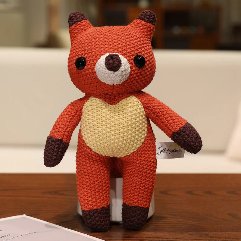 Cute Knitted Cartoon Animal Toy Stuffed Cow Cattle Fox Dinosaur Whale Shark Sitting Standing Small Appeasing Gift
