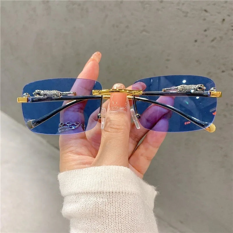 Retro Korean Sunglasses Seaside Cheetah Decorative Frameless Glasses Anti UV400 Gradient Cut Lens Elegant