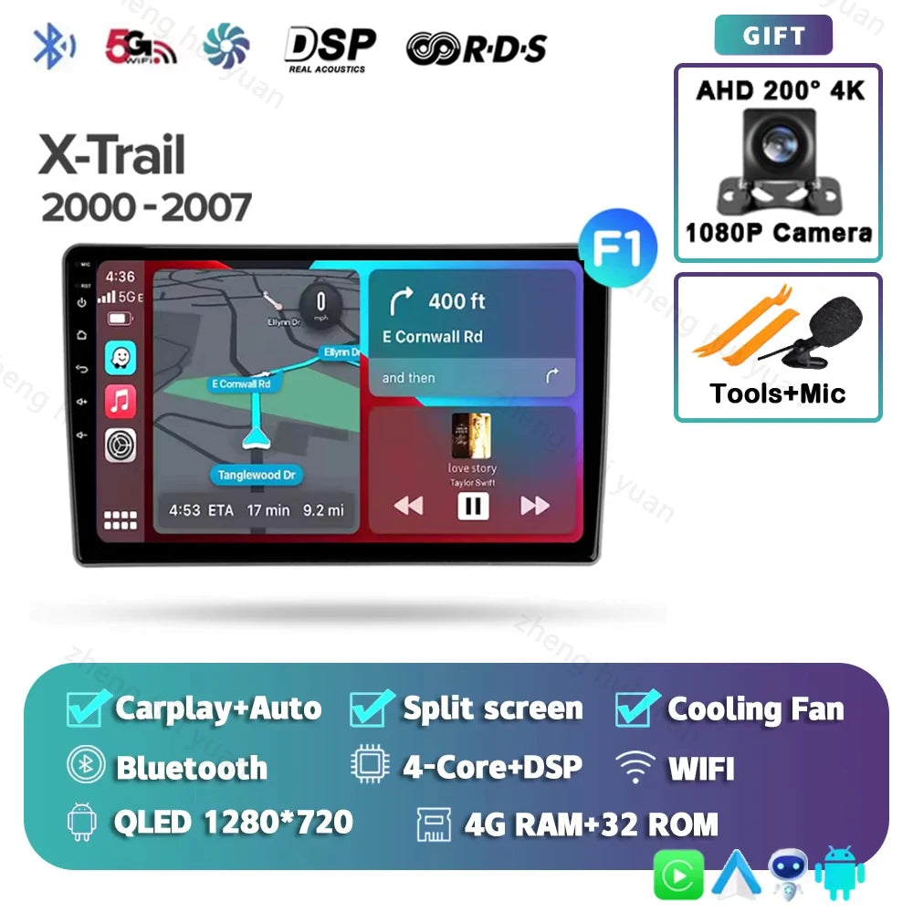 Android 15 For Nissan X-Trail X Trail X - Trail 1 T30 2000 - 2007 2K QLED CarPlay Auto Car Radio Multimedia Video Player GPS