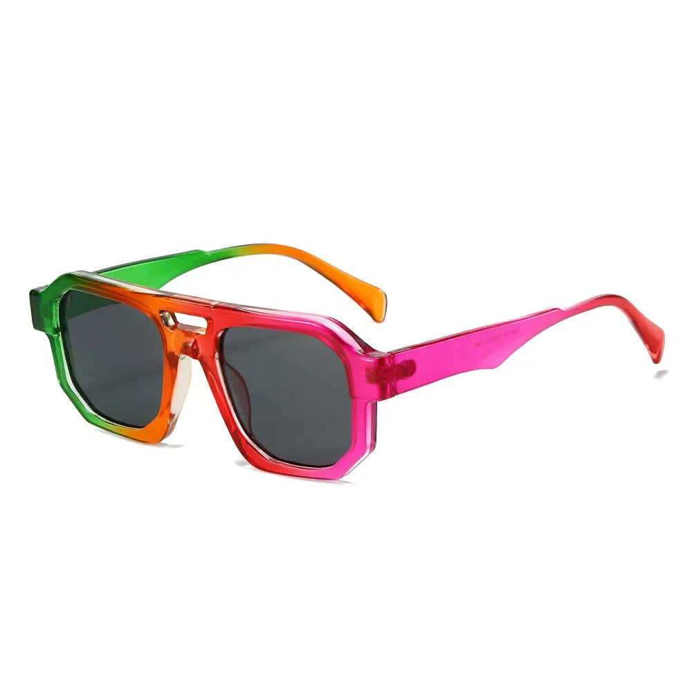 JNPCXI Double Bridges Square Women Gradient Purple Multicolor Sunglasses Fashion Frame Men Retro Punk Sun Glasses Shades UV400