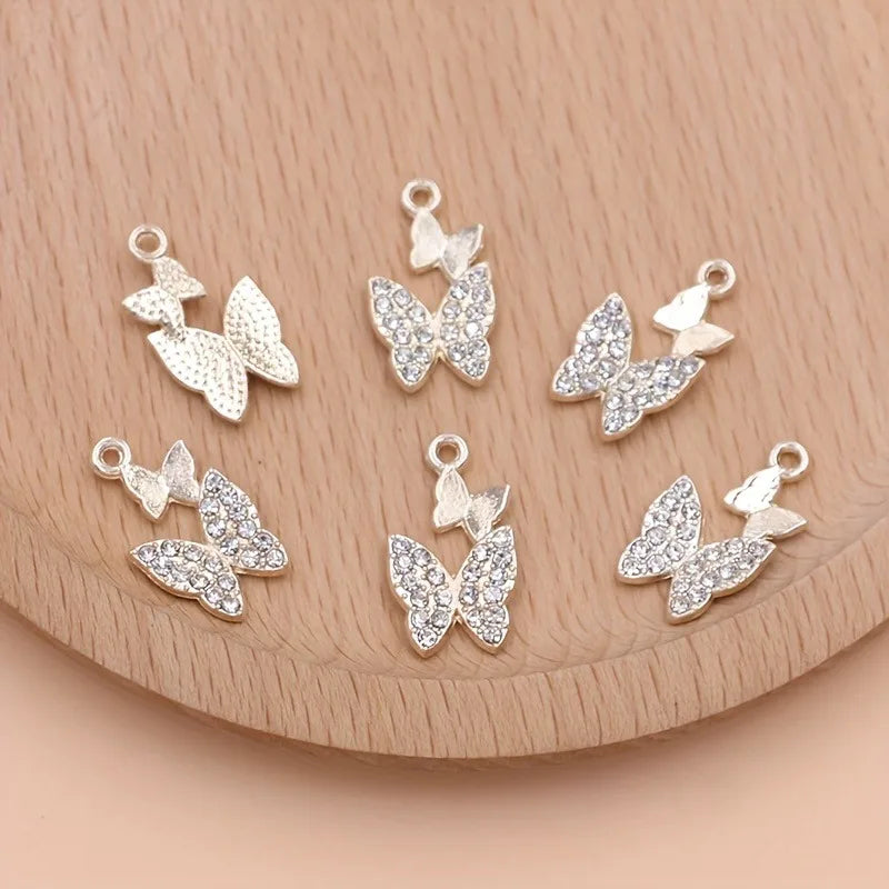6Pcs Gold Plated Crystal Butterfly Charm Pendant for Jewelry Making Bracelet Necklace Earrings DIY Accessories