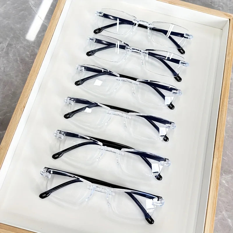 8 Pack Men's Clear and Transparent Lens Reading Glasses Lightweight Edge Cut Far Sighted Glasses Soft and Elastic Mirror Legs