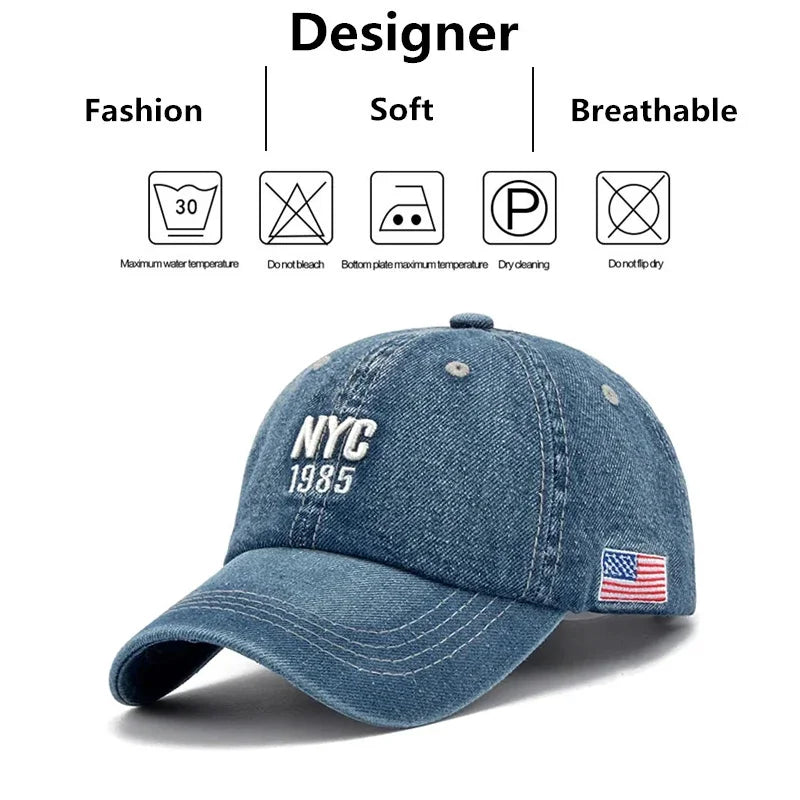 Fashion NYC 1985 Embroidery Denim Snapback Baseball Caps Adjustab Adult Sun Hats