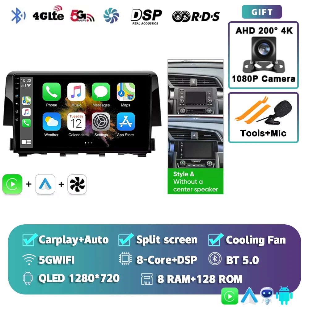 Android 15 Car Radio For Honda Civic 10th 2015 2016 2017 2018 2019 2020 2021 Player Wireless Carplay Android Auto Multimedia 2 D