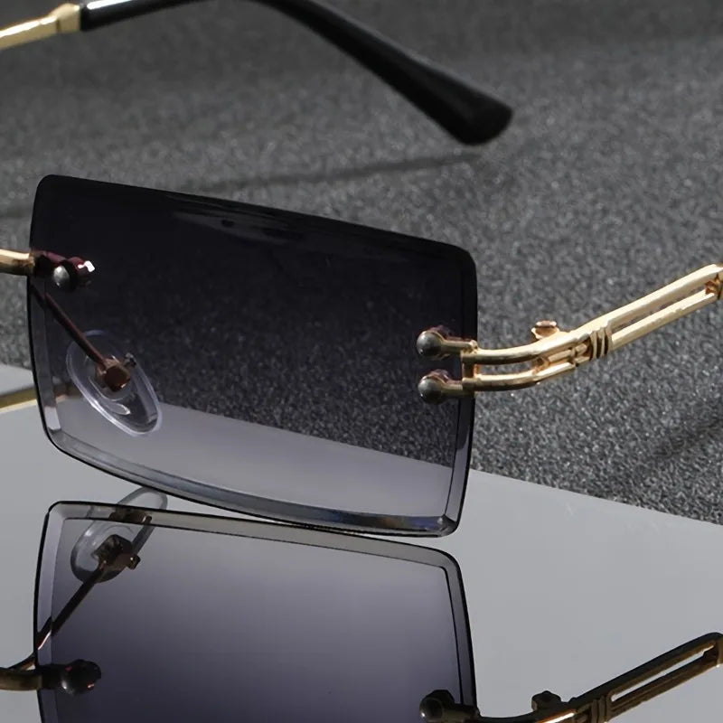 1 Pair Men's Retro Square Fashion Glasses Lightweight Frameless Design Casual Attire Stylish Frames Urban Style