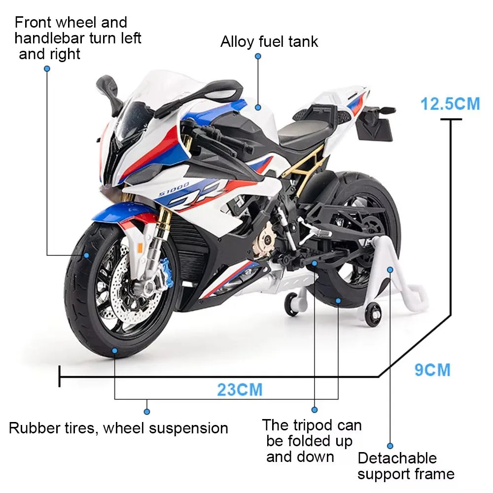 1/9 Kawasaki H2R S1000RR Motorcycle Model Car Toy Alloy Diecast Sound Light Vehicle Collection Decoration For Boys Birthday Gift