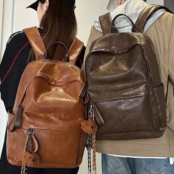 Old Style Laidback Backpack PU Leather Men Bag Laptop Travel Solid Work Bag