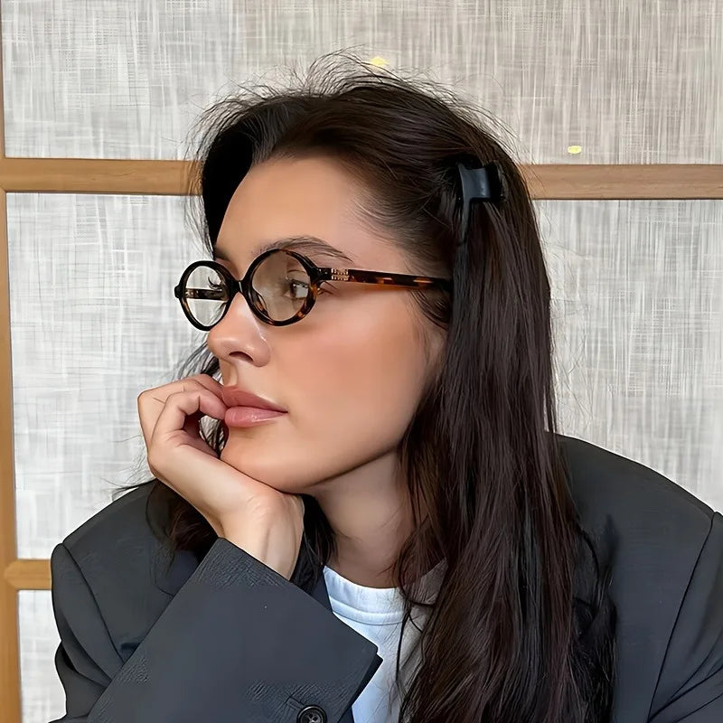 2Pcs Chic Retro Oval Anti-Blue Light Glasses for Women Fashionable Accessory Stylish Glasses Flat Intellectual Glasses