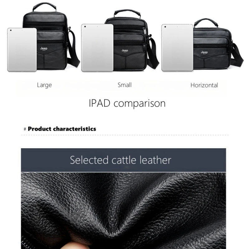 JEEP BULUO Men shoulder bag leather black business casual larg Crossbody Handbag