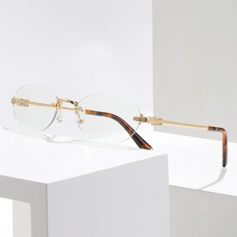 Rimless Oval Photochromic Sunglasses Men Women Lightweight Metal Frame Transition Lens UV400 Protection Sun Glasses
