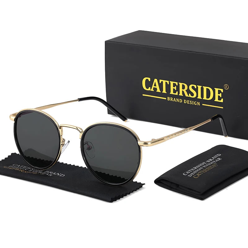 CATERSIDE Retro Round Sunglasses Men's Punk Metal Frame Brand Design Sun Glasses for Women's Party Travel Eyewear Business UV400
