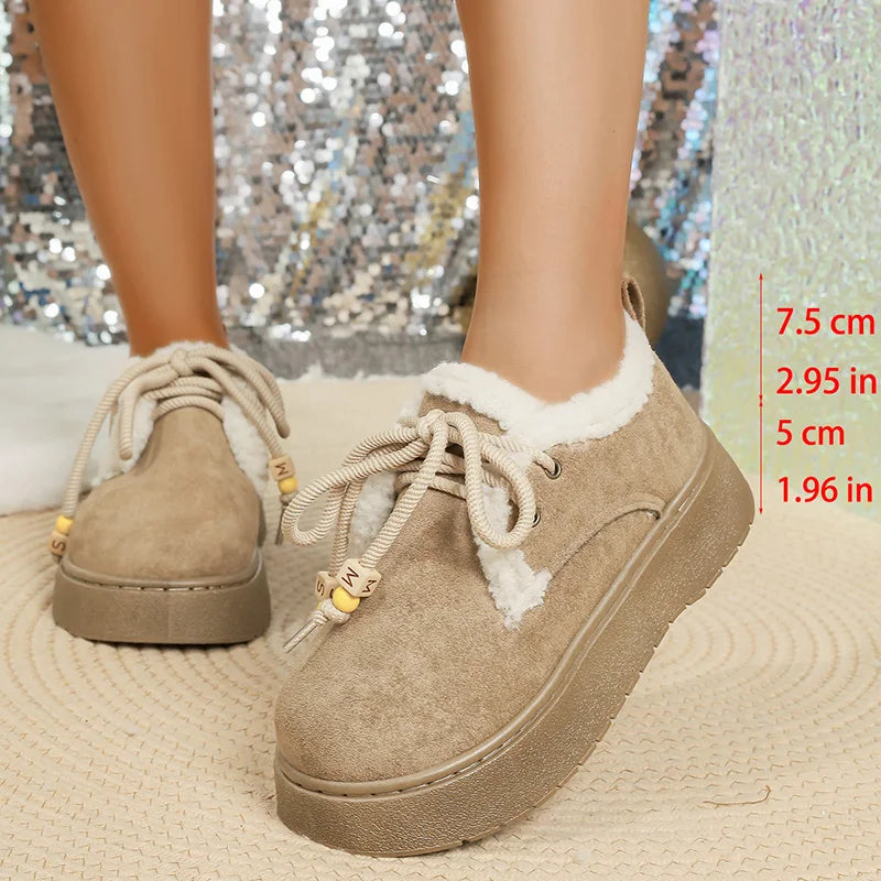 New Thick Sole Lace Up Snow Boots Women Winter Warm Thicken Plush Ankle Boots Woman Plus Size 35-42 Non Slip Casual Cotton Shoes