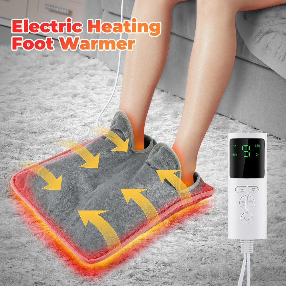 Winter Foot Warm Pad 9-Level Adjust Temperature Fast Heating Remote Control 4-Level Timer Flannel Feet Warmer LCD Display