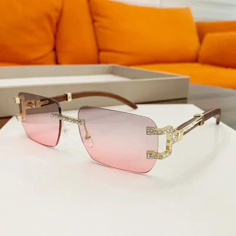 JNPCXI Fashion Luxury Brand Designer Rimless Diamond Sunglasses Women Crystal Rhinestone Square Sun Glasses for Female