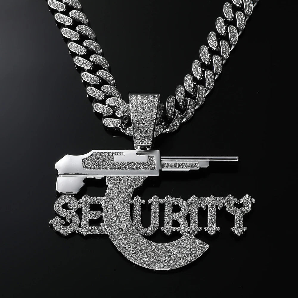 Hip Hop Sniper Gun Jewelry Letter SEURITY Pendant with 13mm Cuban Chain Men's and Women's Necklace Punk Hip Hop Accessories Gift