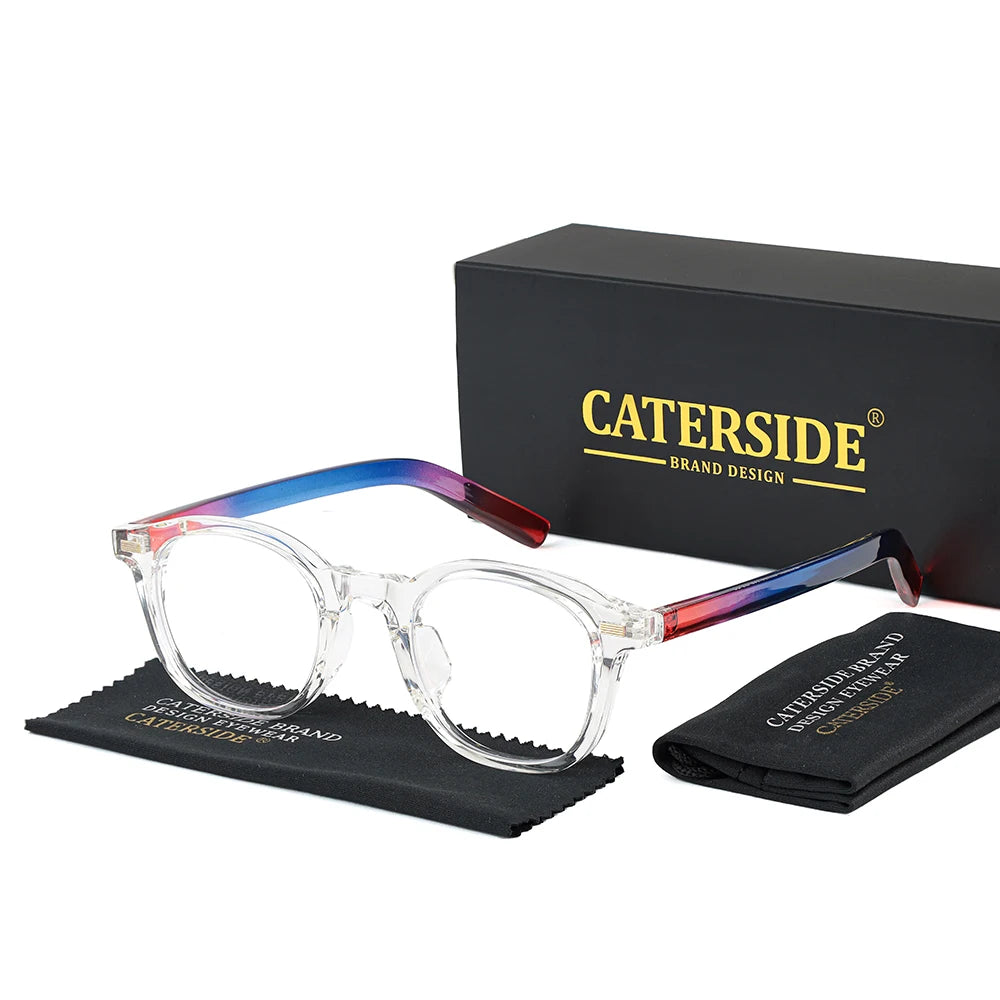 CATERSIDE Fashion Men's Round Anti Blue Light Glasses High-Quality Tr-90 Ultra Light Eyeglass Frame Women's Holiday Gift Glasses