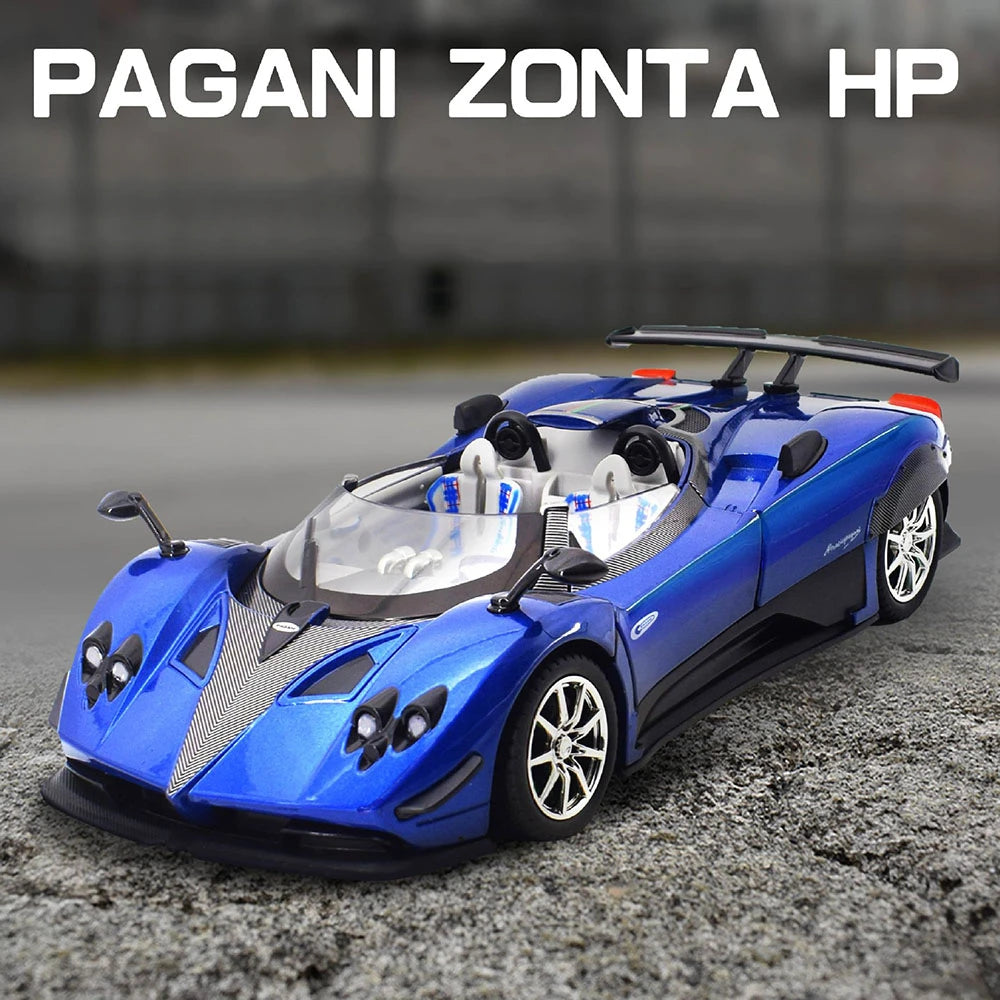 1:24 PAGANI ZONTA HP Huayra Alloy Miniature Car Toy Diecast Model with Sound Light Pull Back Front Wheel Steering Boy Adult Gift